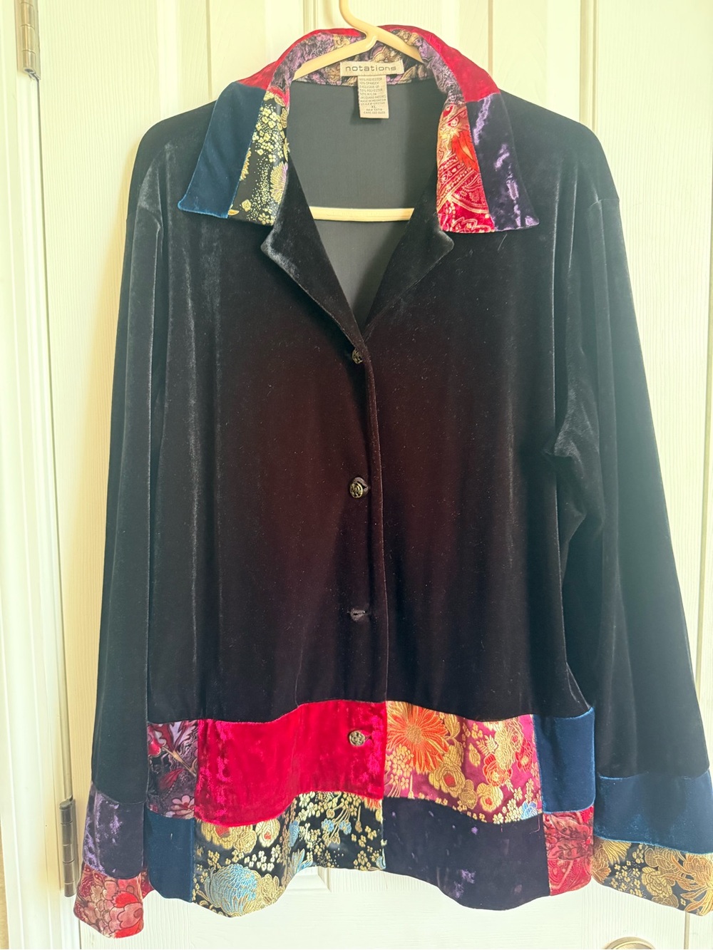 Notations Black Velvet Jacket with Multicolor Paisley Collar